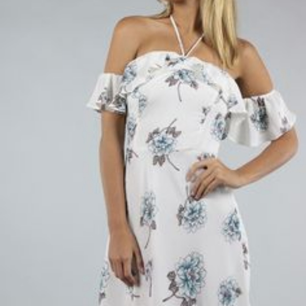 π NWOT J.O.A. Off Shoulder Floral Medium Dress - Picture 1 of 8